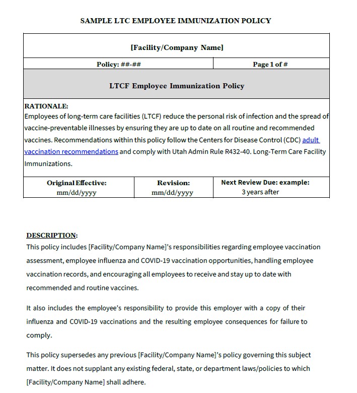 Employee Immunization Policy Sample